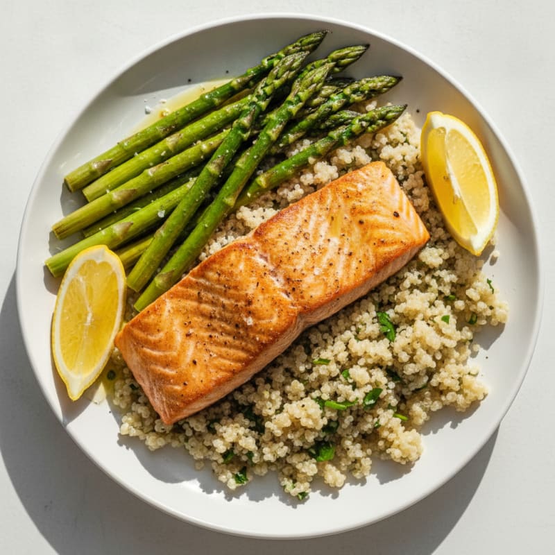 Salmon with Roasted Asparagus and Quinoa