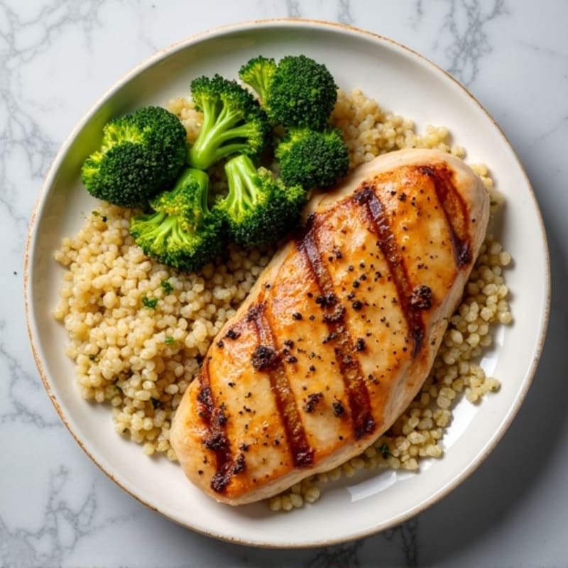 Grilled Chicken Breast with Quinoa and Roasted Broccoli