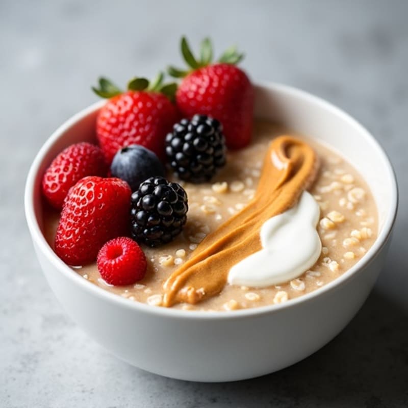 Creamy Steel Cut Oats with Almond Butter and Fresh Berries