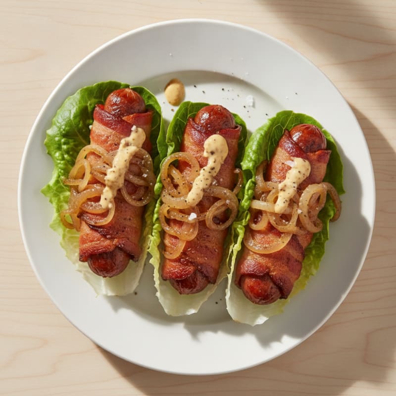 Bacon-Wrapped Hot Dogs with Caramelized Onions