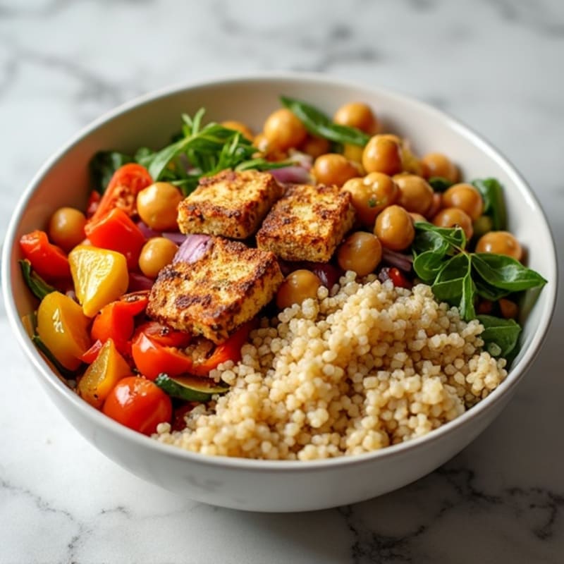 Crispy Chickpea and Roasted Vegetable Buddha Bowl with Creamy Tahini Dressing