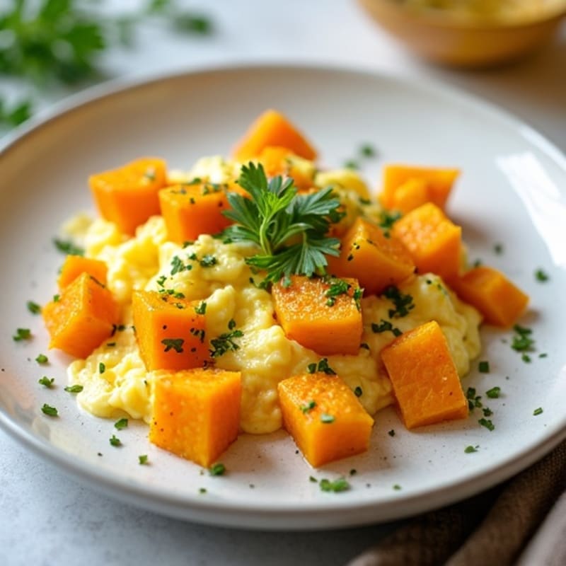 Fluffy Dairy-Free Scrambled Eggs with Roasted Kabocha Squash