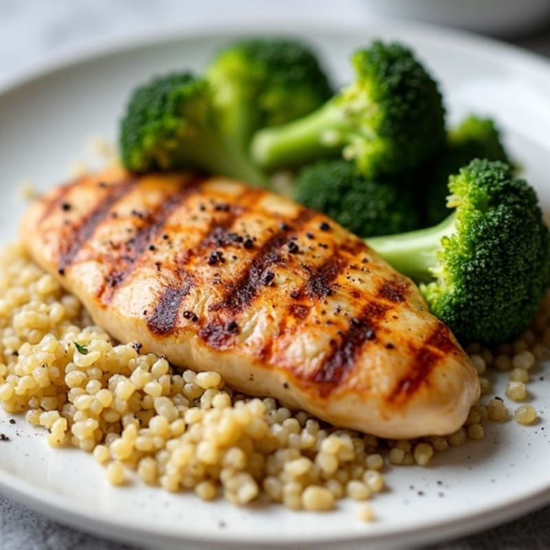 Grilled Chicken Breast with Roasted Broccoli and Quinoa