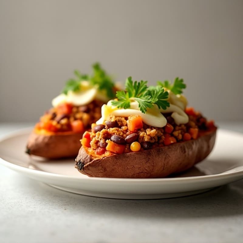 Loaded Turkey Chili Sweet Potato Boats