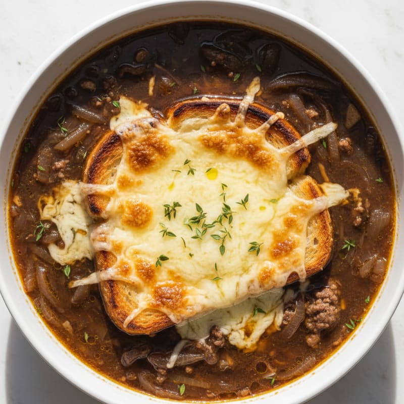 Caramelized French Onion Soup with Golden Croutons