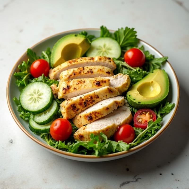 Grilled Chicken Salad with Fresh Greens and Creamy Avocado Dressing