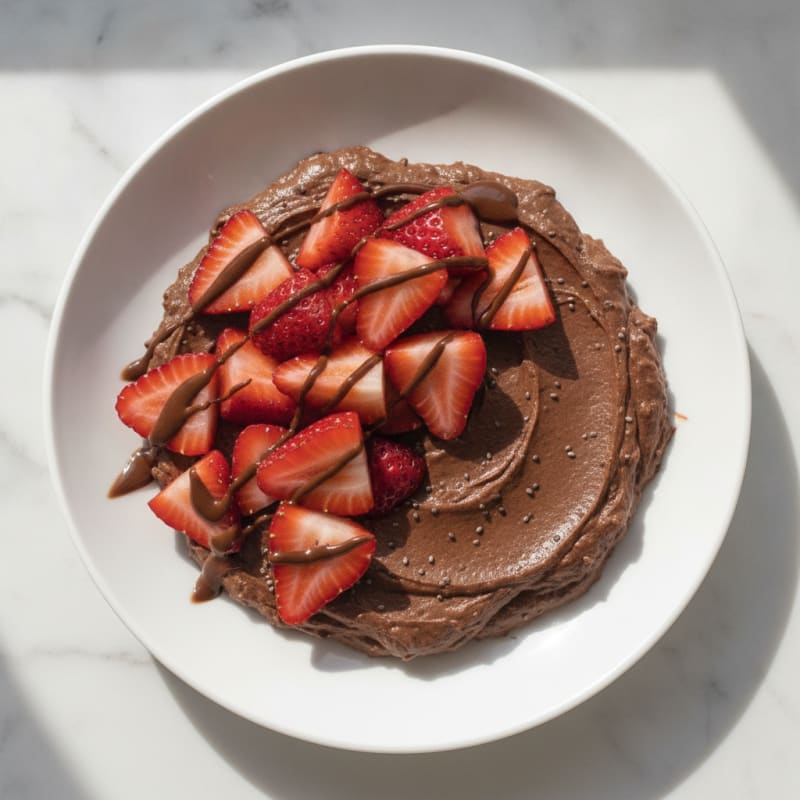 Silky Chocolate Protein Pudding with Sliced Strawberries