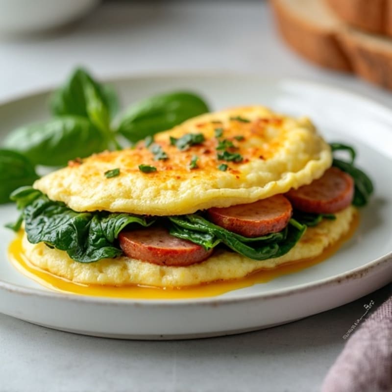 Egg White Spinach Omelette with Turkey Sausage