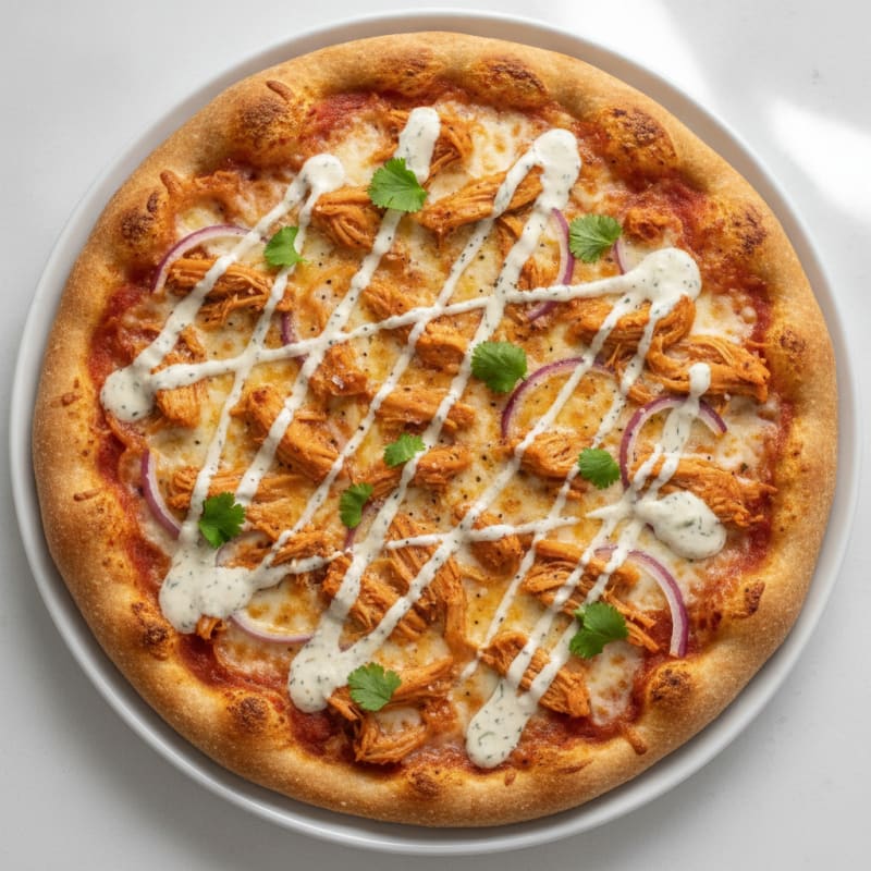 Buffalo Chicken Pizza with Ranch Drizzle
