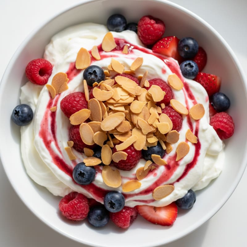 Greek Yogurt Protein Parfait with Mixed Berries and Almonds