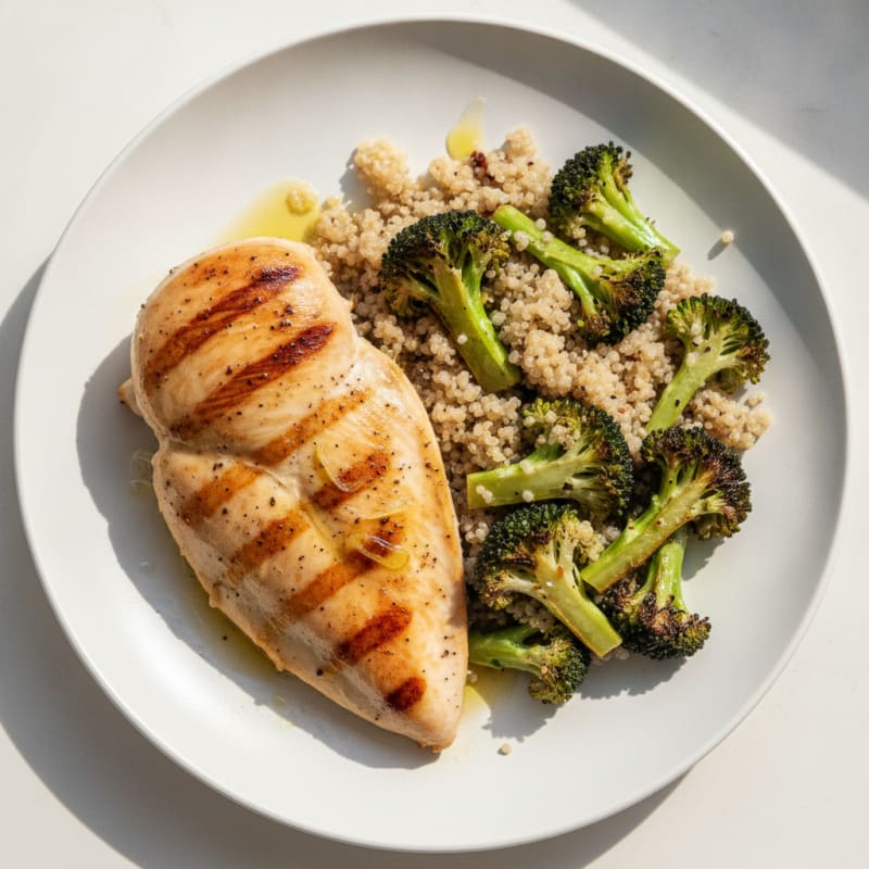Grilled Chicken Breast with Roasted Broccoli and Quinoa