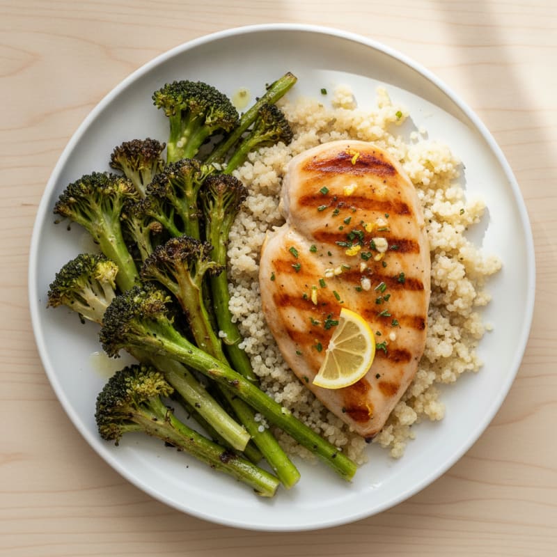 Grilled Chicken Breast with Quinoa and Roasted Broccoli