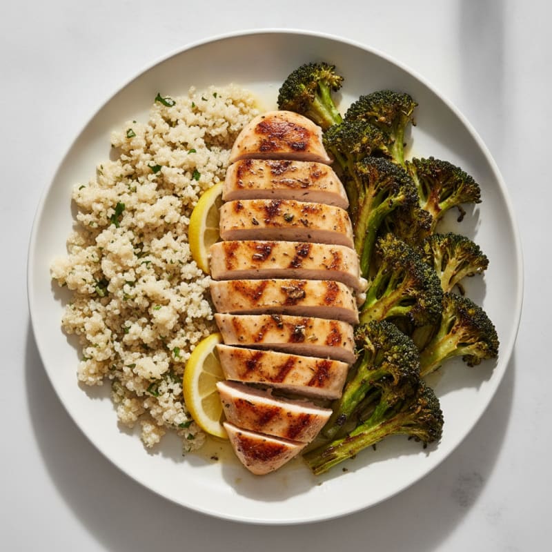 Grilled Chicken Breast with Quinoa and Roasted Broccoli