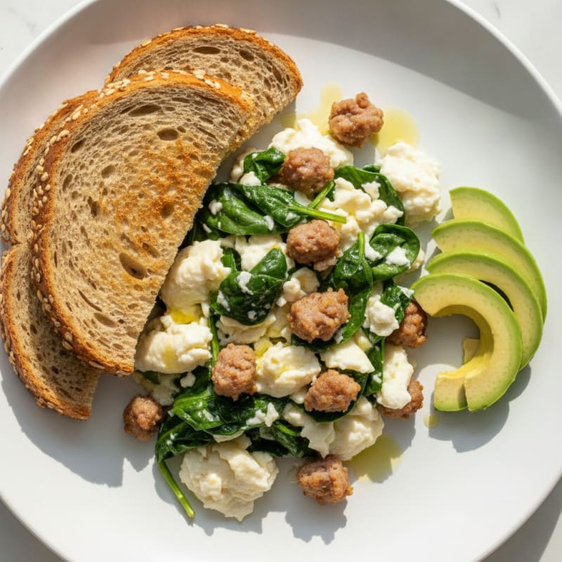 Egg White Scramble with Spinach and Turkey Sausage