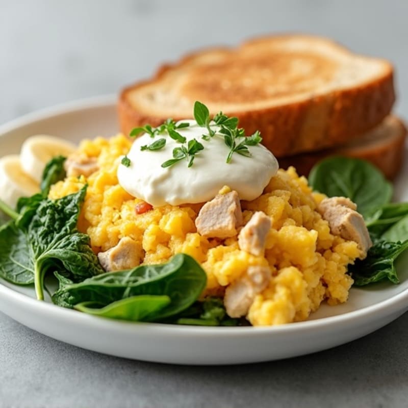 Egg White and Turkey Spinach Scramble with Cottage Cheese