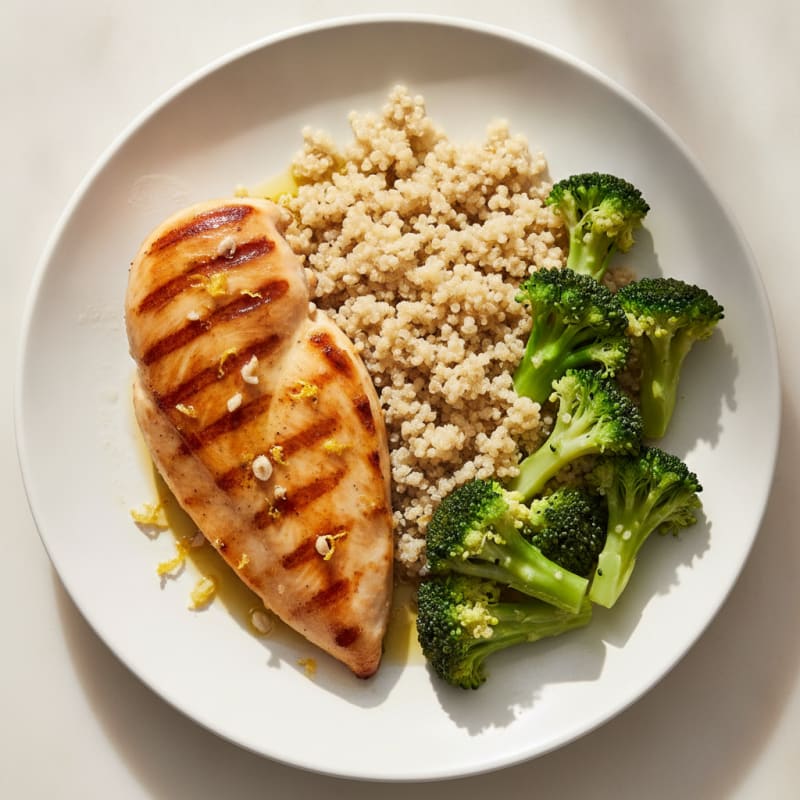 Grilled Chicken Breast with Quinoa and Steamed Broccoli