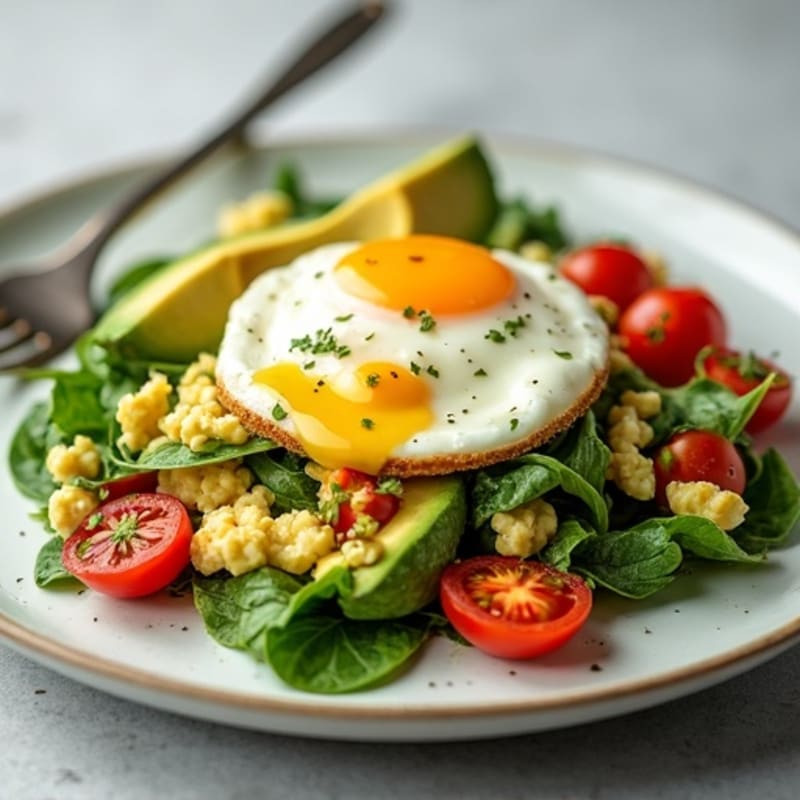 Egg White and Spinach Scramble with Cottage Cheese, Cherry Tomatoes, and Avocado