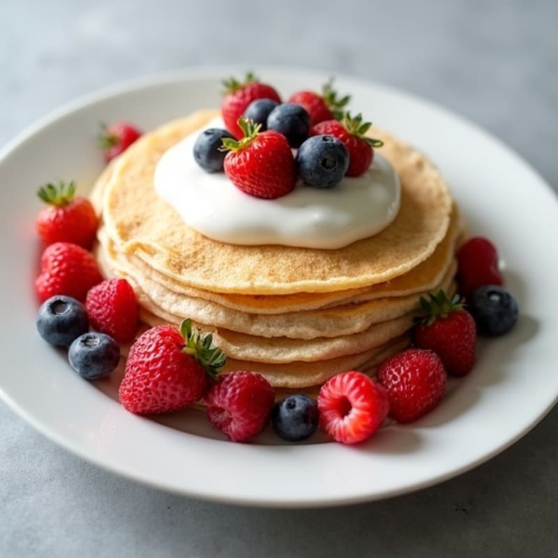 Fluffy Whole Wheat Crepes with Fresh Berries and Creamy Vanilla Greek Yogurt