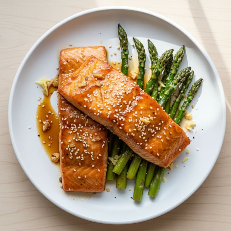 Golden Teriyaki-Glazed Salmon with Roasted Asparagus