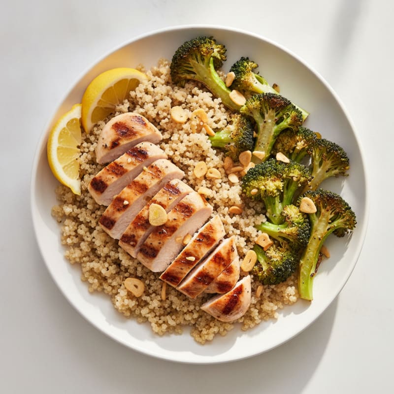 Grilled Chicken and Quinoa Bowl with Roasted Broccoli