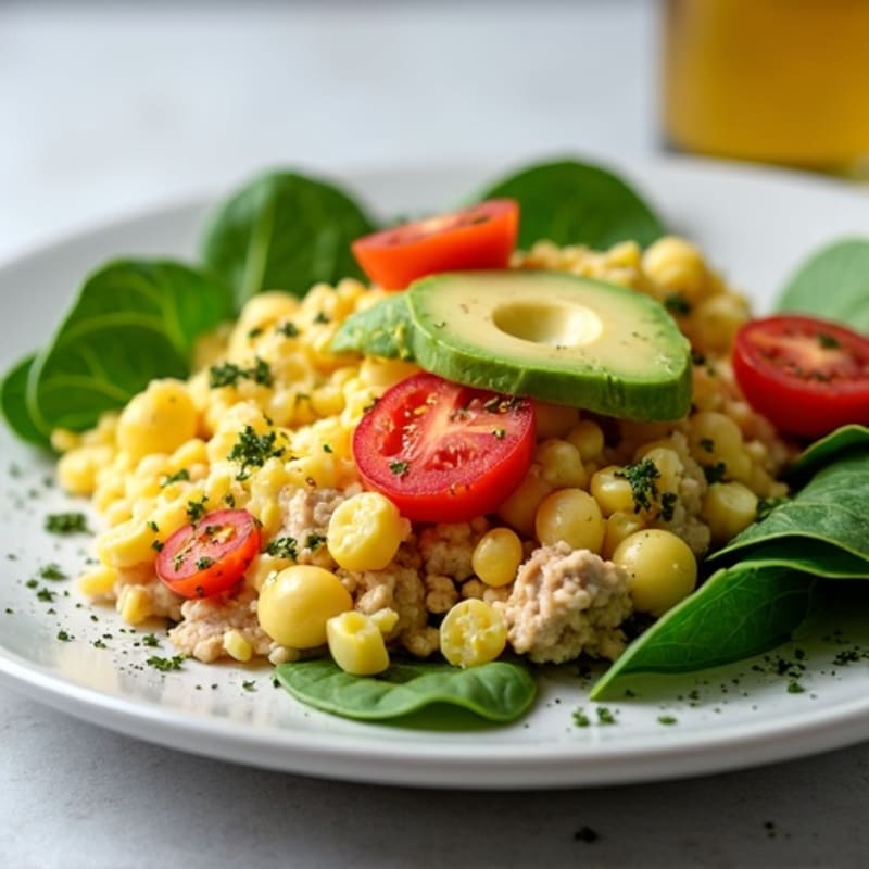 Egg White and Turkey Spinach Scramble with Fresh Tomatoes