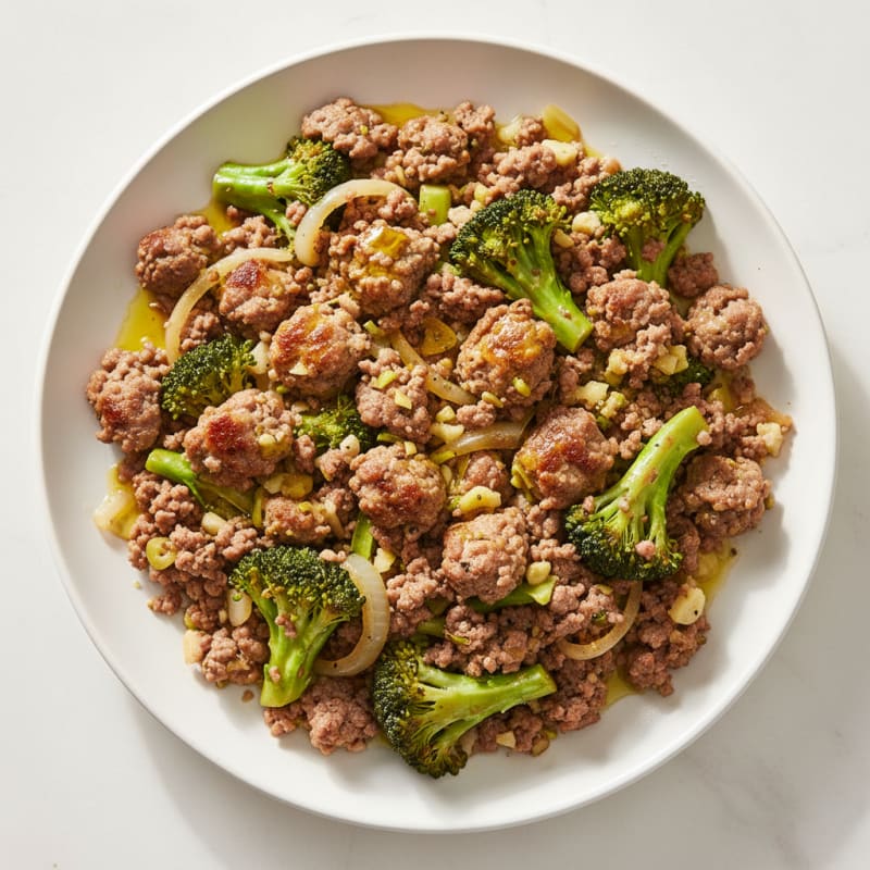 Ground Beef and Cauliflower Skillet with Olive Oil and Broccoli