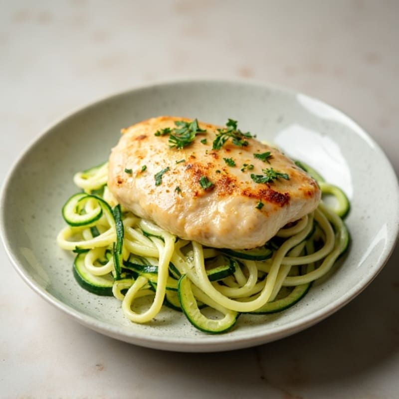 Creamy Cauliflower Alfredo Chicken with Zucchini Noodles