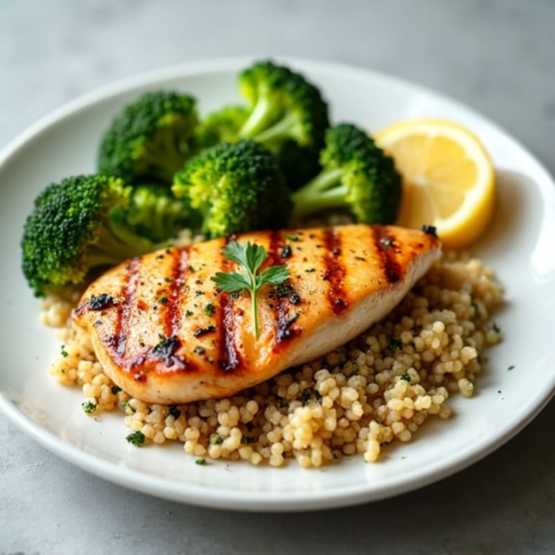 Grilled Chicken Breast with Quinoa and Roasted Broccoli