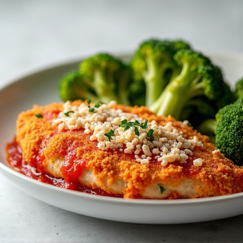 Healthy Crispy Chicken Parmesan with Roasted Broccoli