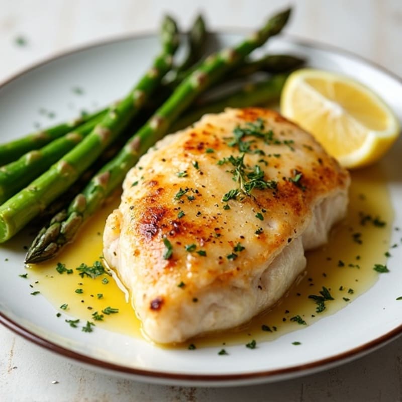 Lemon Garlic Pan-Seared Chicken with Roasted Asparagus