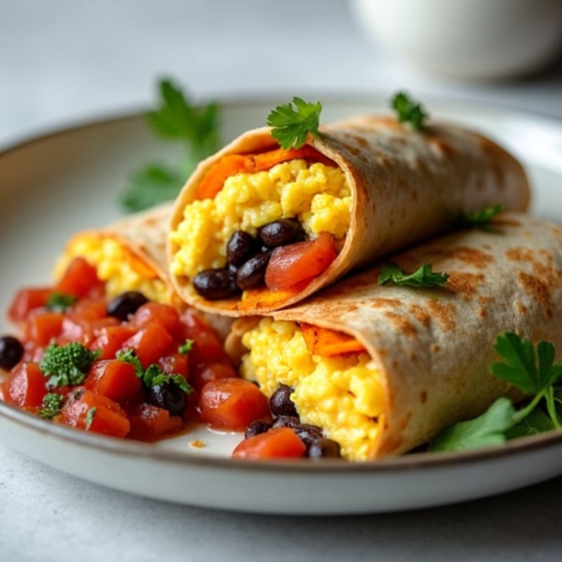 Fluffy Scrambled Egg, Black Bean, and Roasted Sweet Potato Burrito