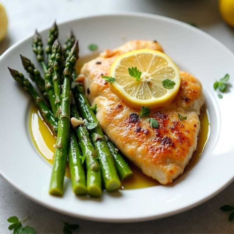 Lemon Garlic Pan-Seared Chicken with Roasted Asparagus