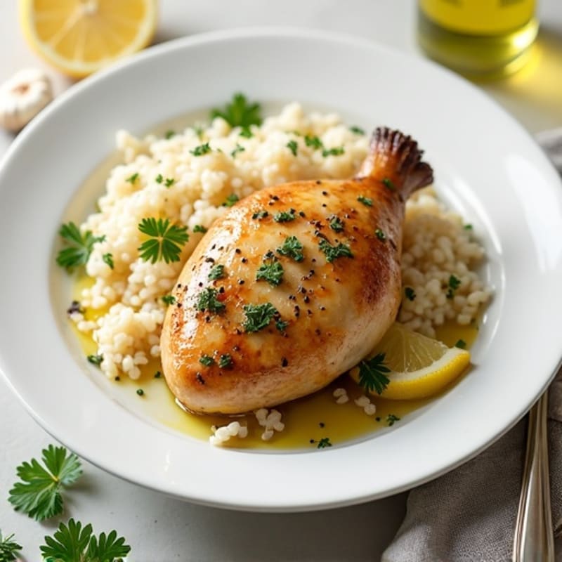 Lemon Herb Roasted Chicken with Fluffy Rice Pilaf