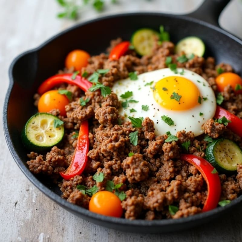 Herb-Seasoned Lean Ground Beef Skillet with Roasted Vegetables