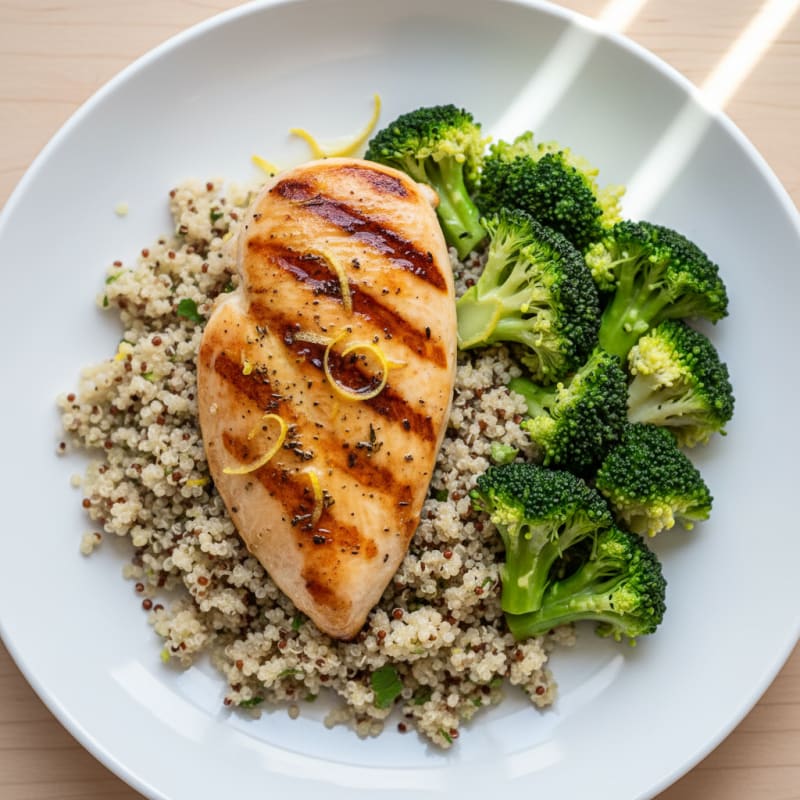 Grilled Chicken Breast with Quinoa and Steamed Broccoli