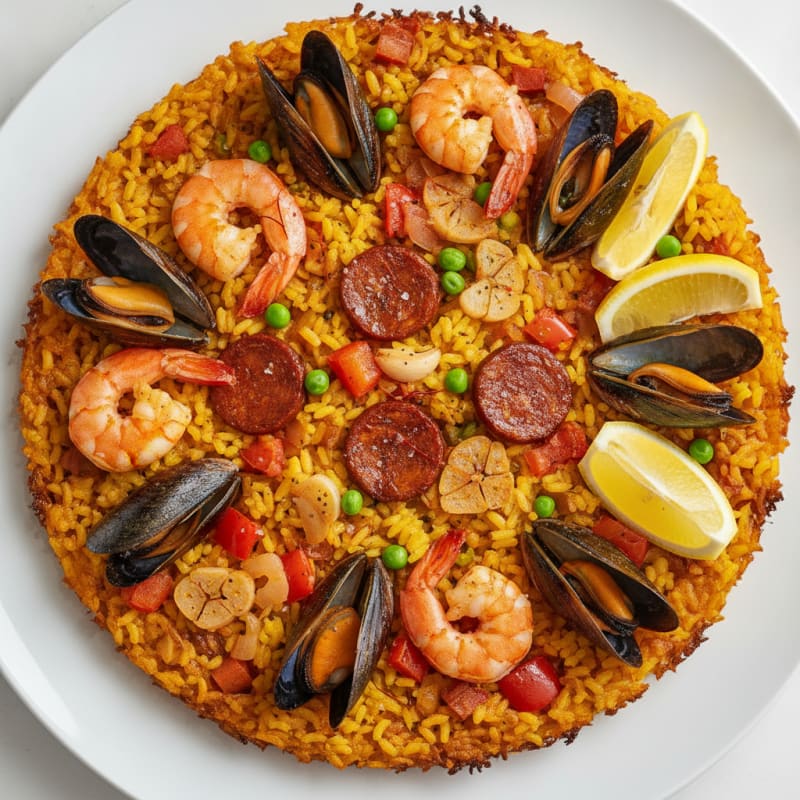 Saffron Seafood Paella with Chorizo