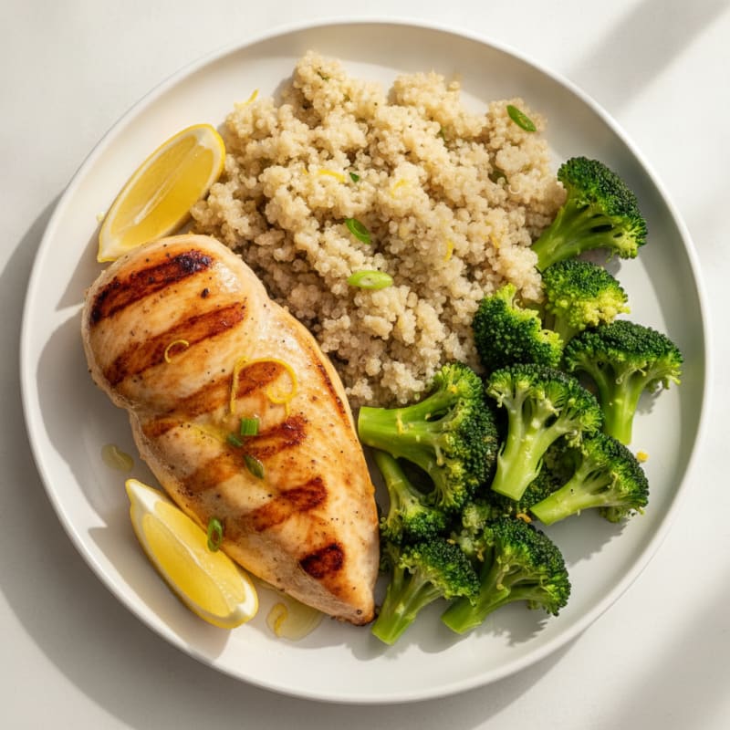 Grilled Chicken Breast with Quinoa and Steamed Broccoli