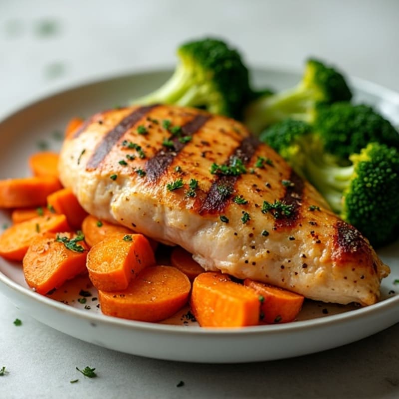 Herb-Roasted Chicken with Crispy Sweet Potatoes and Broccoli