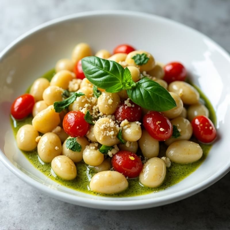 Creamy Basil Pesto Gnocchi with Roasted Cherry Tomatoes