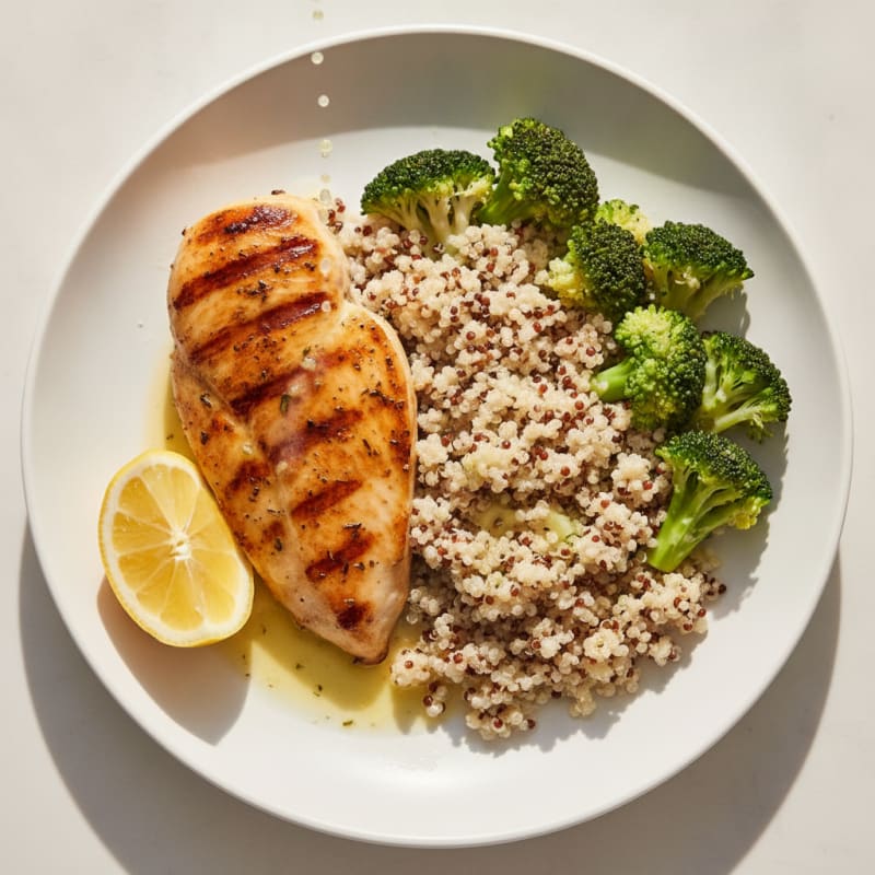 Grilled Chicken Breast with Quinoa and Steamed Broccoli