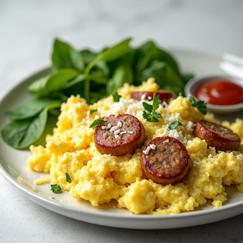 Egg White Scramble with Turkey Sausage and Spinach