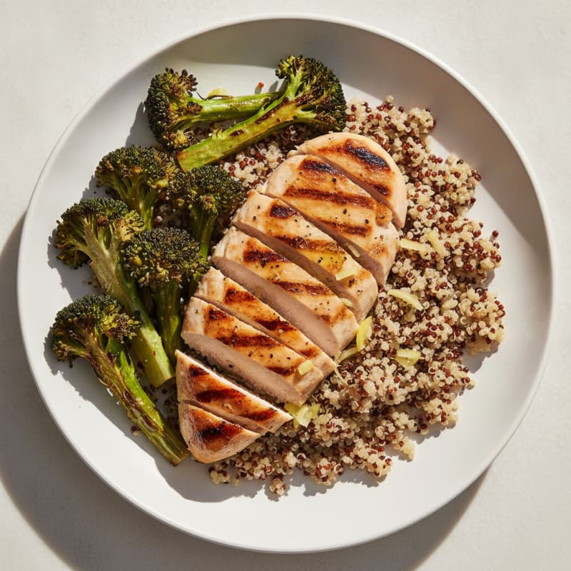Grilled Chicken Breast with Quinoa and Roasted Broccoli