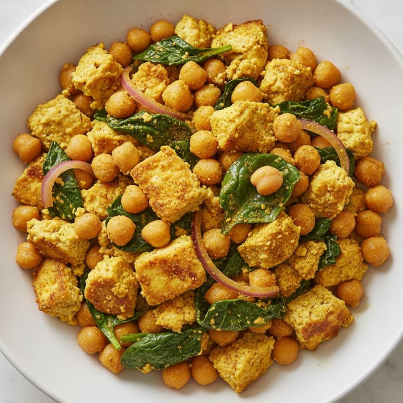 Silky Tofu Scramble with Spinach and Chickpeas