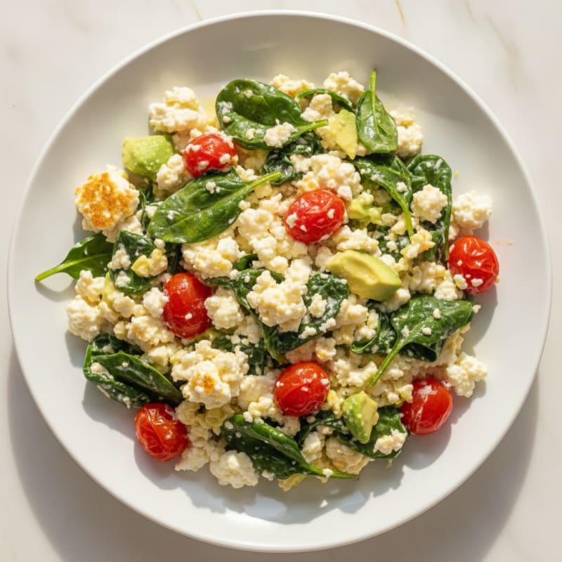 Egg White and Cottage Cheese Scramble with Spinach and Tomatoes