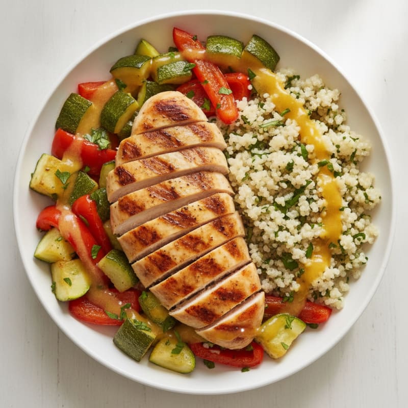 Grilled Chicken and Quinoa Bowl with Roasted Vegetables