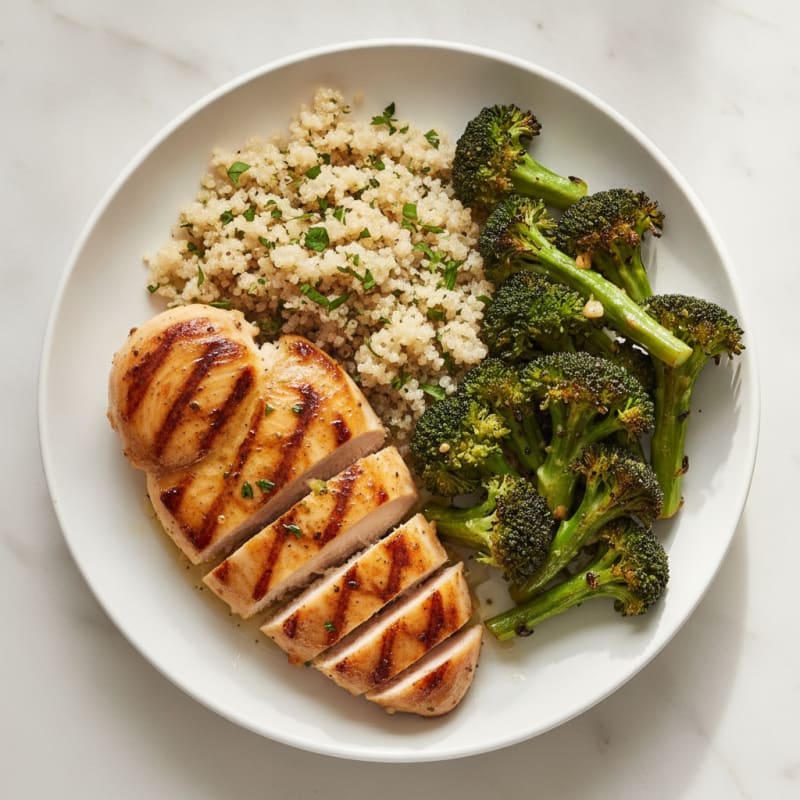 Grilled Chicken Breast with Roasted Broccoli and Quinoa