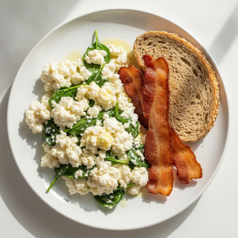 Egg White Scramble with Cottage Cheese and Turkey Bacon