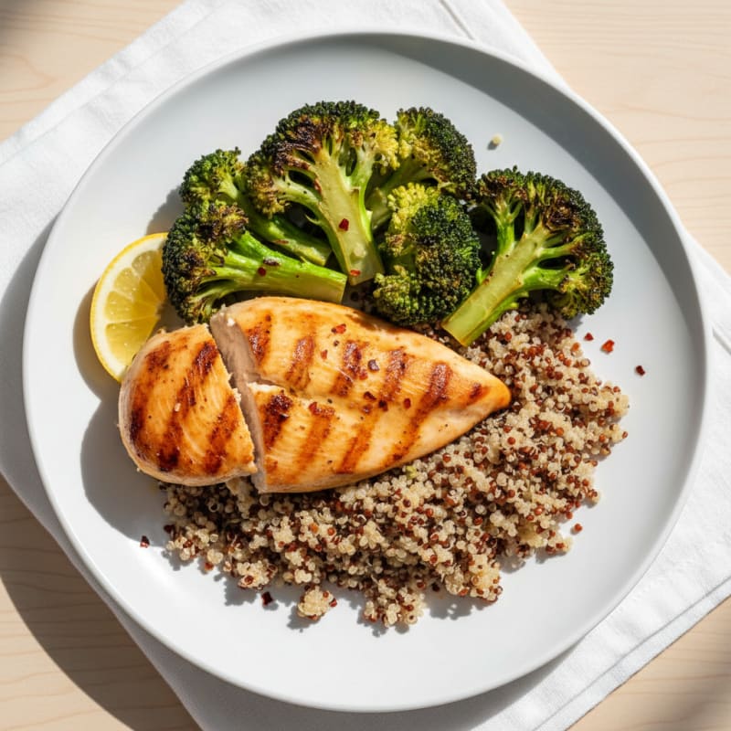 Grilled Chicken Breast with Quinoa and Roasted Broccoli