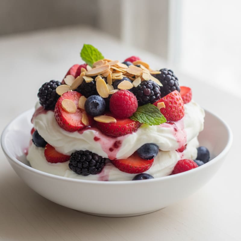 Greek Yogurt Protein Parfait with Mixed Berries and Almonds