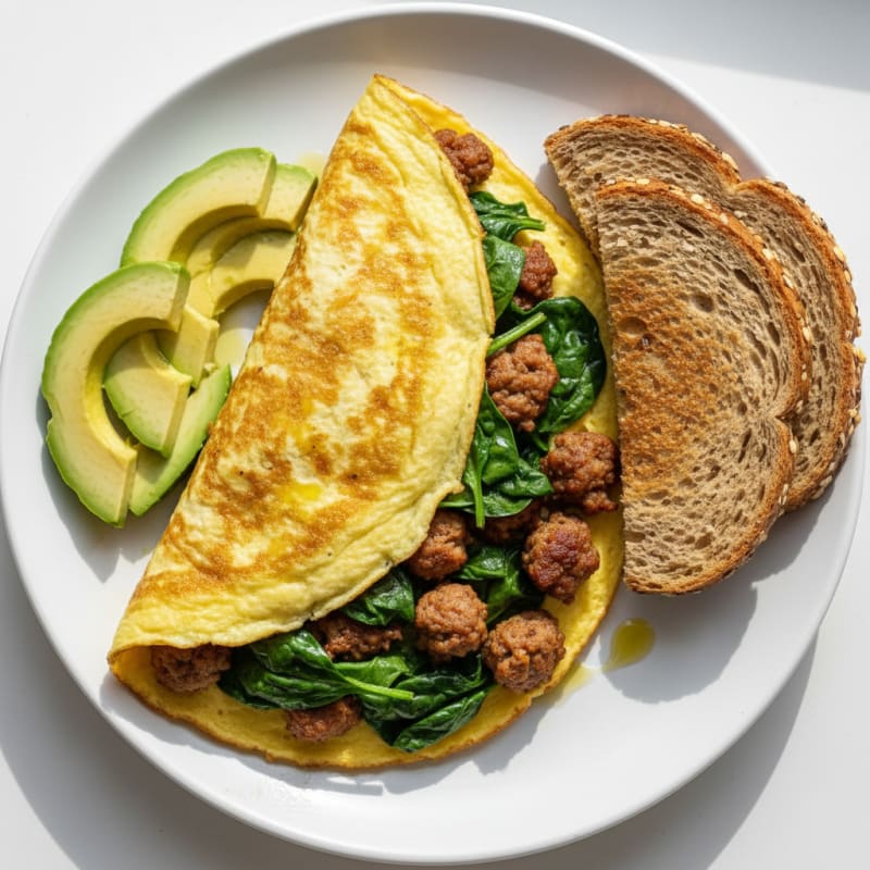 Egg White Spinach Omelet with Turkey Sausage